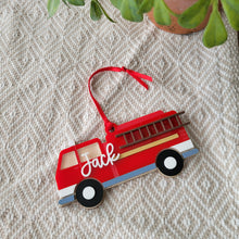 Load image into Gallery viewer, Firetruck Ornament - Personalized