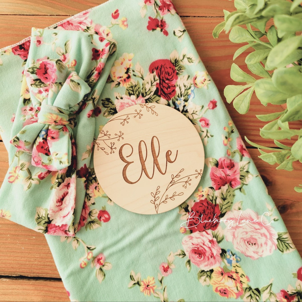 Personalized Baby Name Wood Announcement - Floral