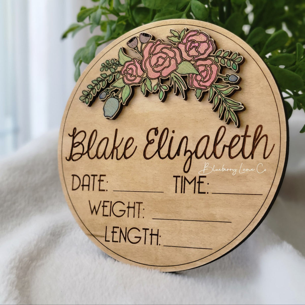 Floral Birth Announcement Sign