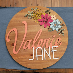 Floral Name Round Sign