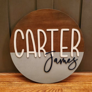 Split Stained/Painted Name Round Sign