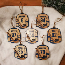 Load image into Gallery viewer, Blueberry Lane Co - Hockey Sweater, puck, and stick wood ornaments