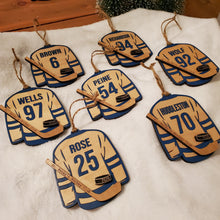 Load image into Gallery viewer, Blueberry Lane Co - Hockey Sweater, puck, and stick wood ornaments