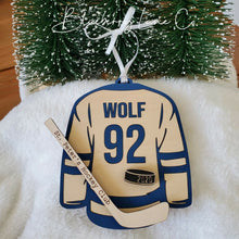 Load image into Gallery viewer, Blueberry Lane Co - Hockey Sweater, puck, and stick wood ornaments